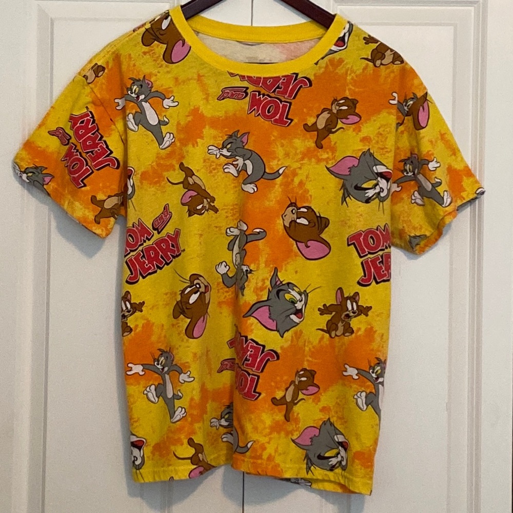 Unisex Vintage Tom and Jerry Cartoon Short Sleeve T-Shirt Yellow/orange …